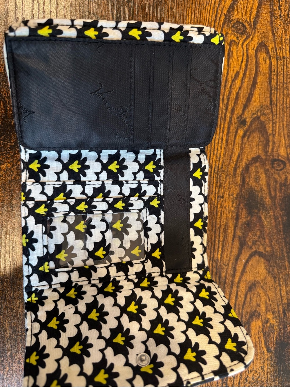 Vera Bradley Black & White Quilted Floral Wallet with Yellow Accents - Picture 5 of 6